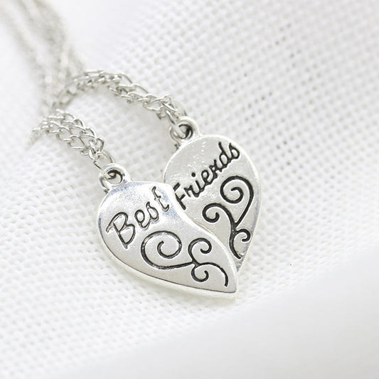 Best Friends Alloy Heart Pendant Honeycomb Love Stitching Pendant Lettering Necklace
