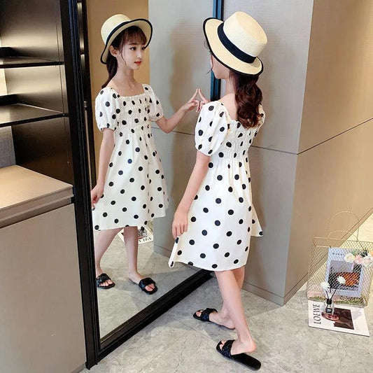 Girls' Cotton Dress Children's Polka Dot Dress Baby Puff Sleeve Cake Dress Princess Dress