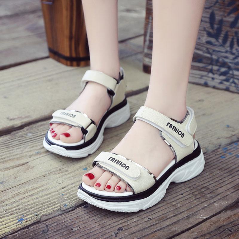 Korean Women's Flat Sandals All-match Rome Velcro Summer Shoes Student Platform Casual Women's Shoes