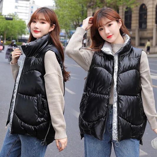 Cotton Jacket Women's Shiny Korean Short Waistcoat Winter Loose Colorful Stand-up Collar Down Cotton Jacket