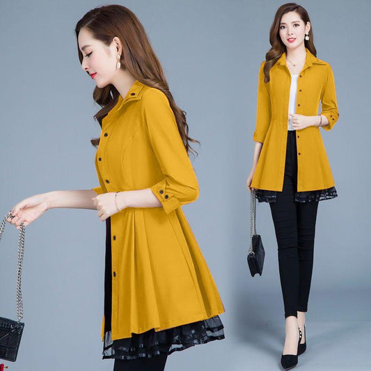 Women's Plus Size Windbreaker Jacket Spring and Autumn Thin Three-quarter Sleeves Lace Stitching Korean Version