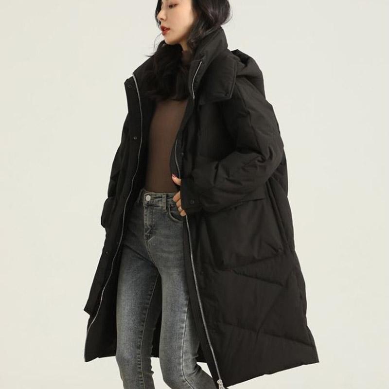 Winter Down Jacket Fashion Hooded Cotton Jacket Women's Mid-length Solid Color Plus Size Down Coat