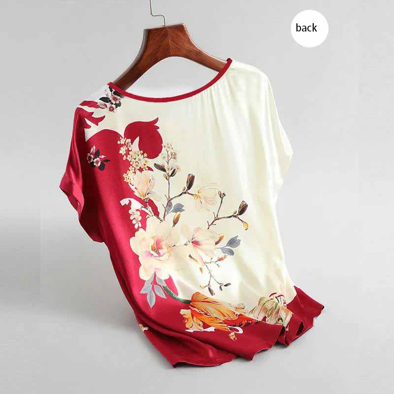 Ice Silk Fabric Positioning Printing T-shirt Women's Summer Large Size Shirt Round Neck Bottoming Shirt Ladies Loose T-shirt