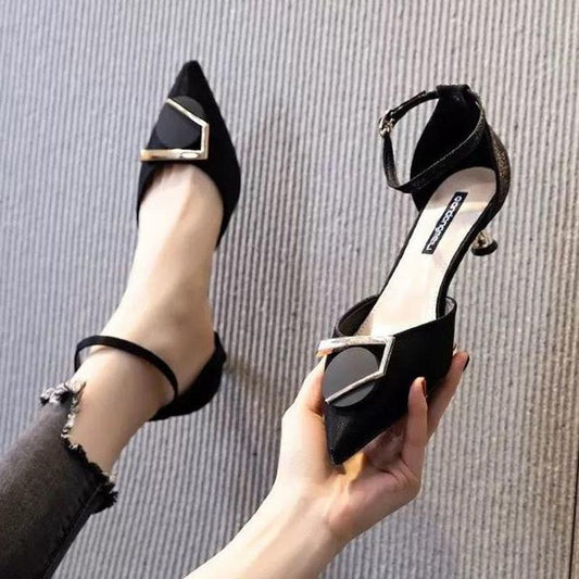 3cm Low Heel Single Shoes Women Stiletto Heel Shoes Temperament Green High Heels Women Pointed Hollow Shoes Women