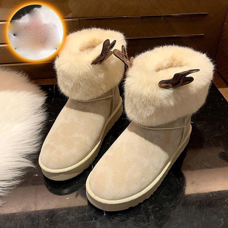Women's Shoes Winter Warm Cute Elk Antlers Snow Boots Plus Velvet Cotton Shoes Women Casual Shoes