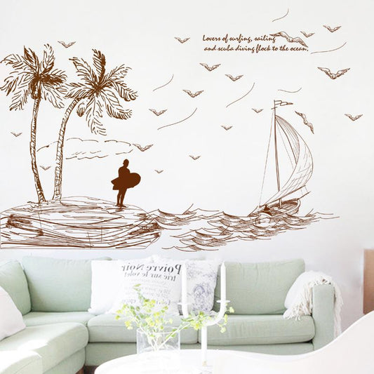 Island Style Hand Painted Self Adhesive Wall Sticker Removable Sticker PVC