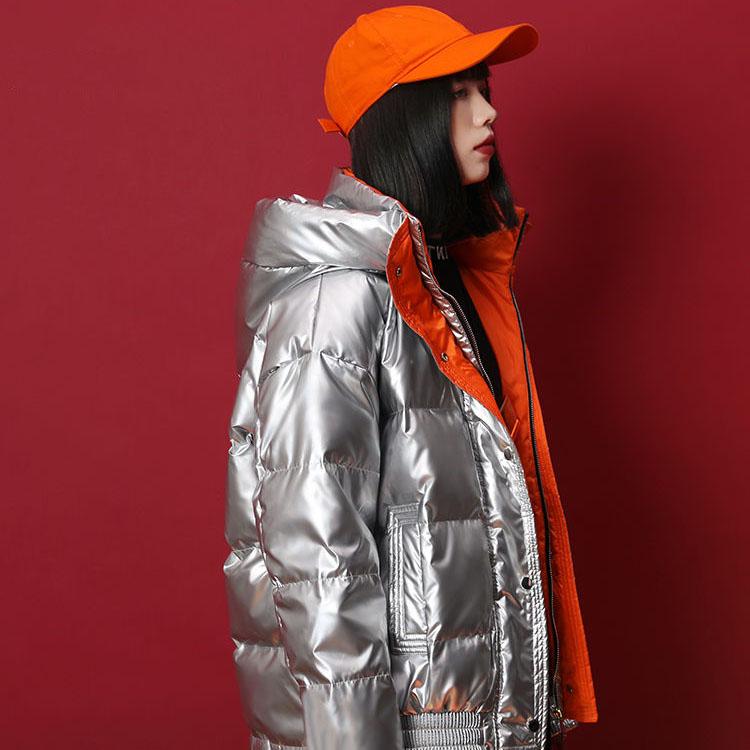 Fashion Bubble Coat Sequined Puffy Jacket Women's Down Coat Short Jacket Clothing with Hood