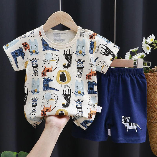Children's Short-sleeved Suit Cotton Baby T-shirt Boys Summer Children's Clothing Girls Shorts Baby Clothes Summer Clothing