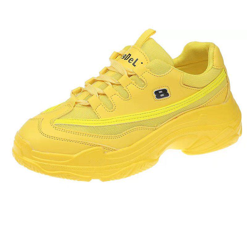 Fluorescent green daddy shoes female ins tide net red double mesh surface thick bottom sports shoes