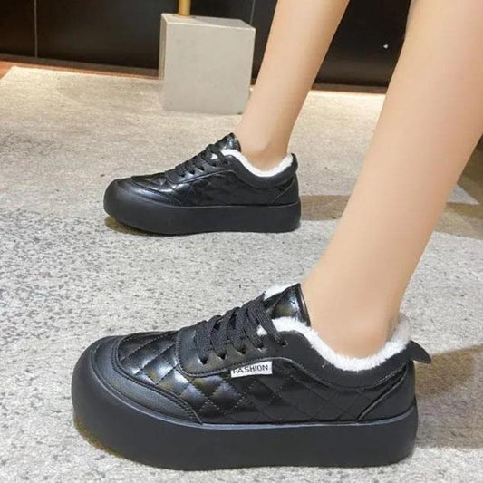Plus Velvet Thick White Shoes Women Winter Canvas Shoes All-match Warm and Comfortable Flat Shoes