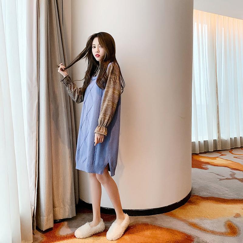 Mid-length Sweater Women's Pullover Fall/winter Shirt Collar Dress Fall/winter Knitted Bottoming Shirt Ladies Temperament Sweater Dress