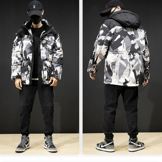 Winter Men's Down Jacket Tide Brand Trend Mid-length Tooling Jacket Warm Hooded Clothes