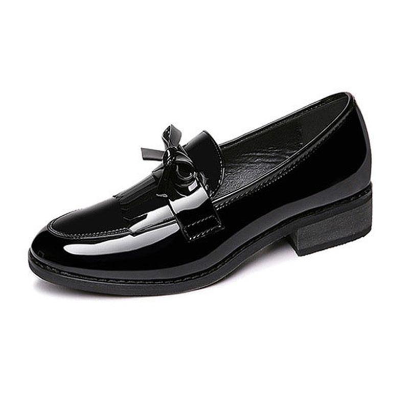 Flat Single Shoes Women Patent Leather Thick Heel Small Leather Shoes British Style Social Work Shoes Women Shiny Small Leather Shoes
