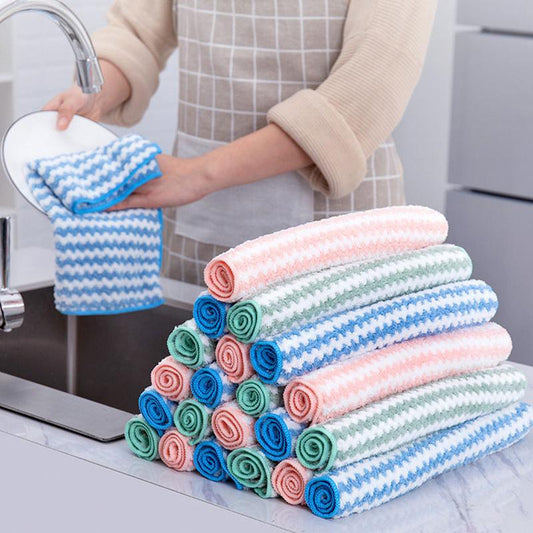 5pcs Double-layer Absorbent Microfiber Kitchen Dish Cloth Non-stick Oil Household Cleaning Cloth Wiping Towel Home Kichen Too