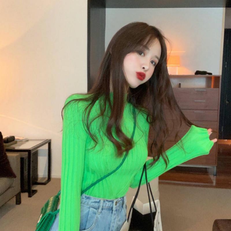 Pofulove half-high collar bottoming shirt sexy slim Slim pullover long-sleeved wool sweater shirt