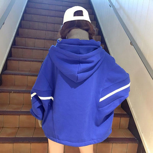 Autumn and Winter Thick Blouse BF Style Long-sleeved Stitching Sweater Loose and Thin Top