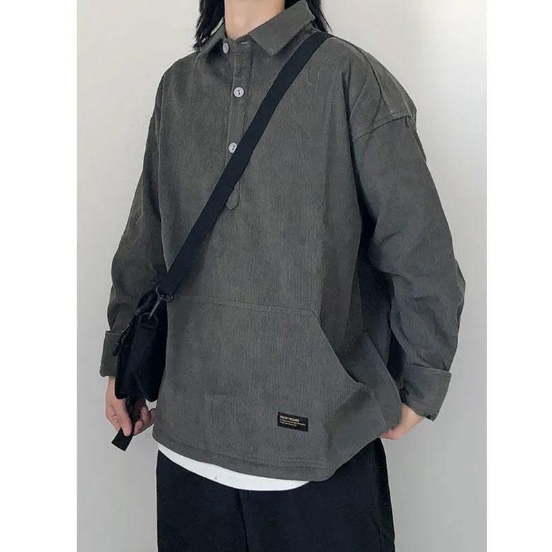 Simple Corduroy Jacket Loose Casual Solid Color Stand Collar Spring and Autumn All-match Pullover Handsome Sweater Men