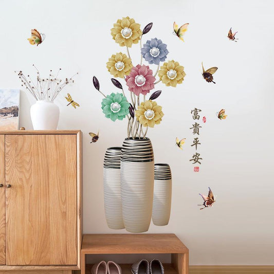 Rich safe Chinese style elegant living room TV background decorative sunflower wall stickers