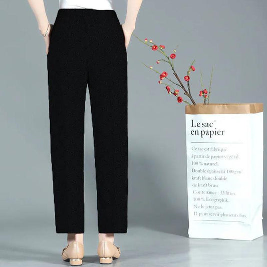 Middle-aged and Elderly Summer Cool Pants Mom Pants Summer Thin Black Women's Pants High Waist Loose Straight-leg Pants Large Size Pants