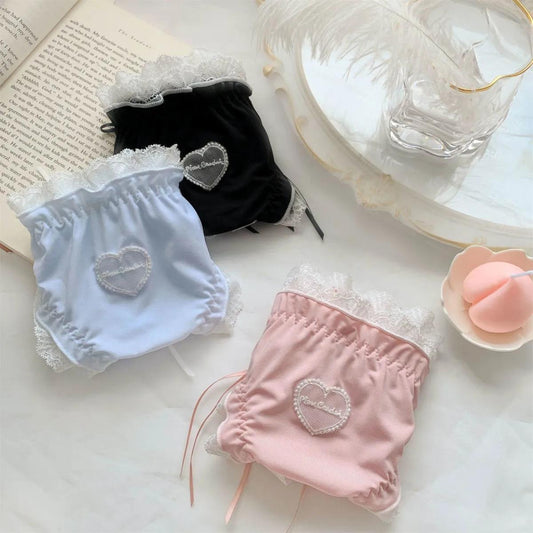 3PCS Cute Lolita Pure Desire Panties Ladies Pink Panties Female Cotton Crotch Antibacterial Japanese Girls Student Lace Briefs