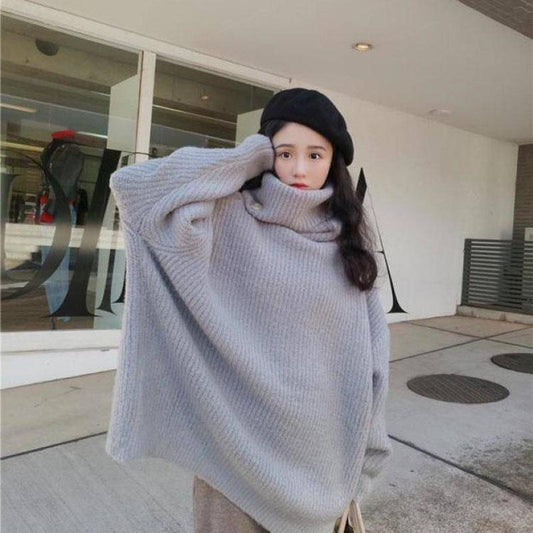 Large Size Turtleneck Sweater Autumn and Winter Middle Length Coat Loose Casual Young Women's Top
