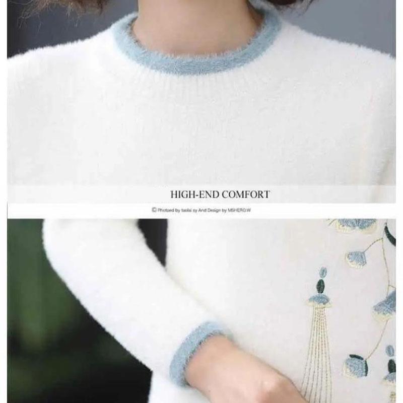 Mid-length Imitation Mink Wool Sweater Dress Women Autumn and Winter Thick Skirt Embroidered Knitted Sweater Fuzzy Dress