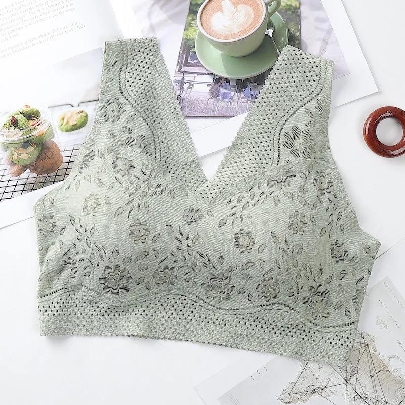 Ice Silk Breathable Lace Sexy Hollow Sports Seamless Gather No Steel Ring Beautiful Back Female Underwear Bra