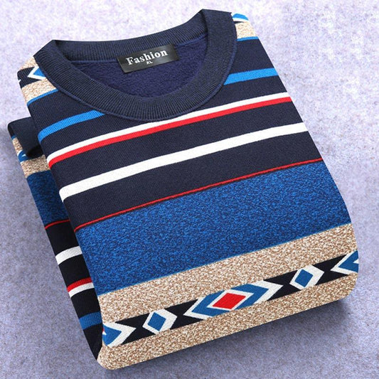 Autumn and Winter Men's Plus Velvet Padded Sweater Men's Warm Hedging Round Neck Long-sleeved Shirt Sweater Printing Casual Clothes