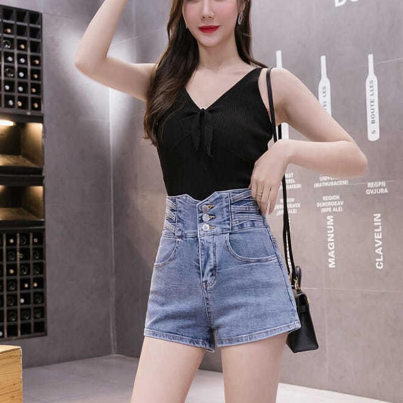 Korean Style Super High Waist Denim Shorts Women Summer All-match Loose Wide-leg Pants