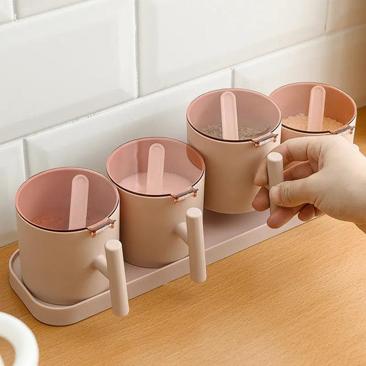 Home & Kitchen 3 Grids Separable Transparent Kitchen Sugar Spice Salt Jar Seasoning Storage Box