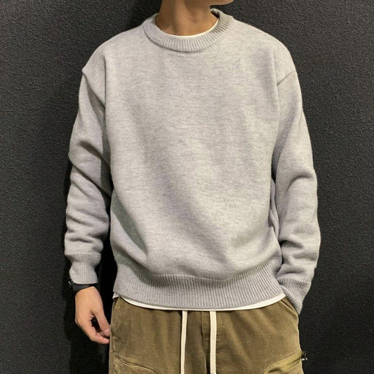 Autumn and Winter New Solid Color Pullover Sweater Men's Loose Thin Sweater Men's Sweater