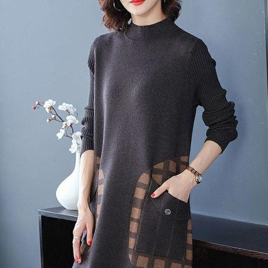 Autumn and Winter Loose Slim Sweater Dress Long Sleeve Large Size Knitted Base Skirt Fashion Casual Women Sweater Dress