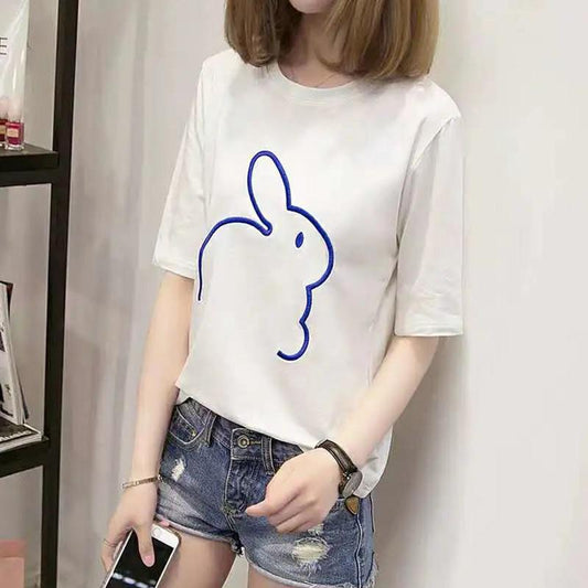 Short Sleeve T-Shirt Ladies Half Sleeve Summer Student Loose Large Size Women's Black and White Bottoming Shirt