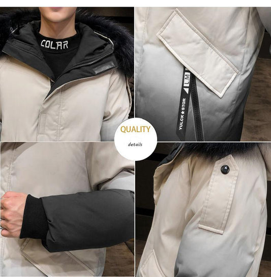 Winter Cotton-padded Jacket Clothing Men's Jacket Mid-length Gradient Color Cotton Clothes Bread Clothes Handsome Padded Jacket Warm Parka Coat