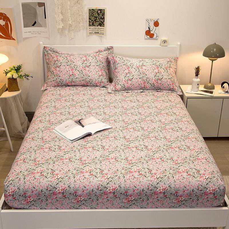 Skin-friendly Cotton Protective Cover Mattress Cover Three-piece Non-slip Thickened Bedspread Bed Sheet Pillowcase