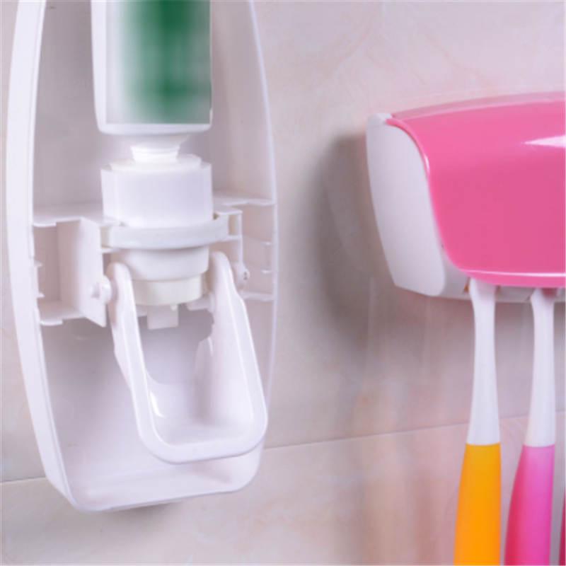 Automatic Toothpaste Dispenser + 5pcs Toothbrush Holder Set Wall Mount Rack Bathroom Accessories