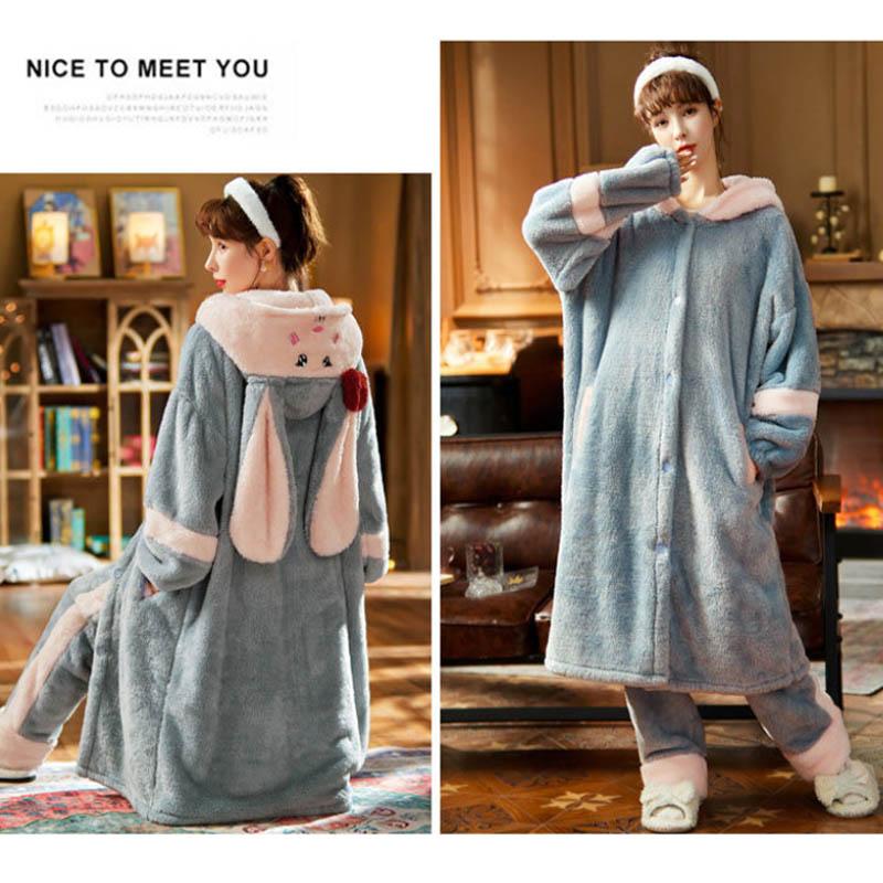 Christmas Pajamas Party Coral Velvet Pajamas Women Winter Thickening and Student Cute Flannel Long Nightgown Autumn and Winter Home Service Suit