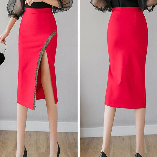 Hip Skirt Women Sexy IrregularTight High Waist Mid-calf Split Zipper Club Casual Home Office