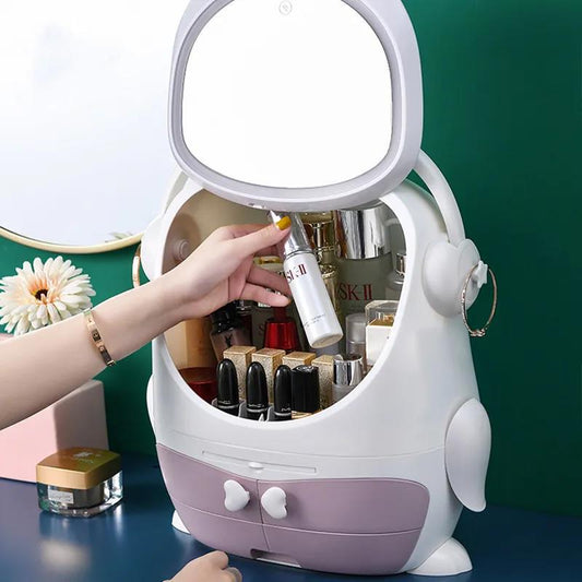 Fashion LED Light New Makeup Organizer Big Capacity Display Bo Dustproof Bathroom Desktop Beauty Skin Care Storage Drawer
