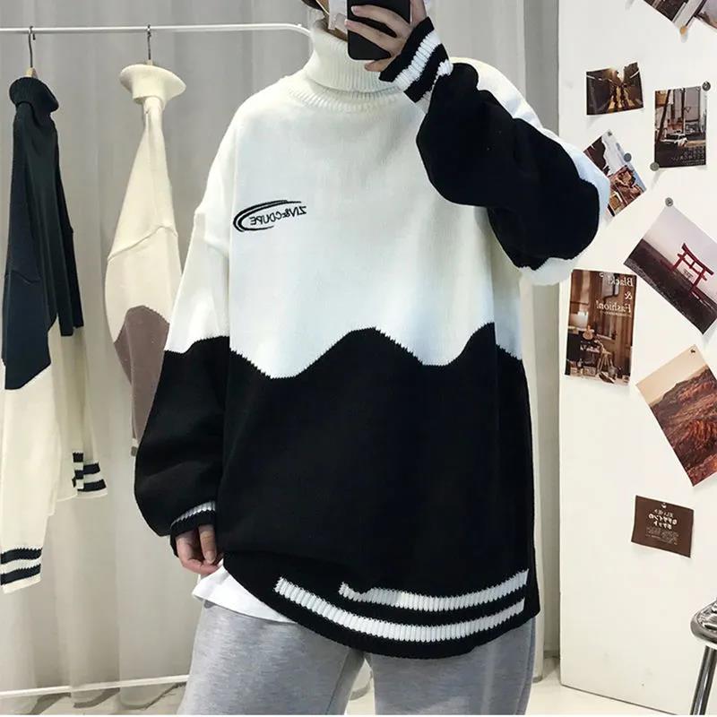 Warm Autumn and Winter Color Matching Turtleneck Sweater Men's Bottoming Shirt Thicker Loose All-match Outer Jacket