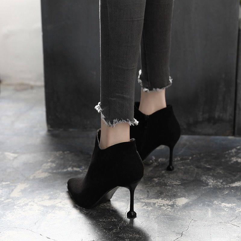 Ladies Footwear 9CM High Heel Hoof Heels Pointed Toe Autumn Ankle Boots Winter Short Martin Boots