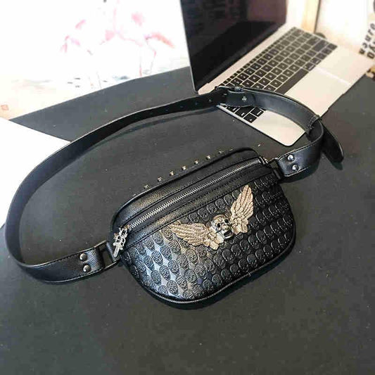 Hip Hop Waist Bag Men's and Women's Black Waterproof Rivet Crossbody Outdoor Sports Shoulder Bag