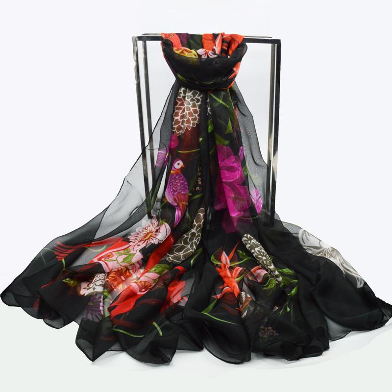 Flower Wrap Shawl Silk Imitation Satin 200*140cm Women Elegant Scarf All-match Headscarf Sunscreen Gauze Shawl