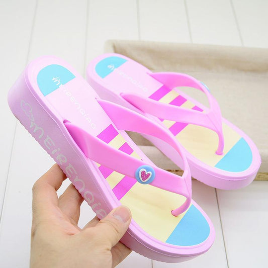 High-heeled Flip Flops Women's Summer Clip-foot Thick Bottom Simple Non-slip Lightweight Foam Increased Beach Sandals Female High-heeled Sandals