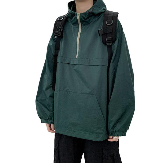 Half Zipper Men's Tooling Functional Wind Hooded Sweater Trendy Handsome Sports Coat