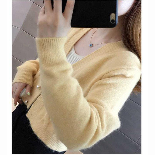 Twist Knitted Jacket Autumn and Winter Short Sweater Loose Cardigan Outer Wear