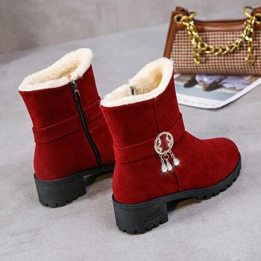 Snow Boots Ladies Short-tube Student Short Boots Winter Plus Velvet Flat-bottomed Warmth In The Tube Cotton Shoes Increase In Women's Shoes