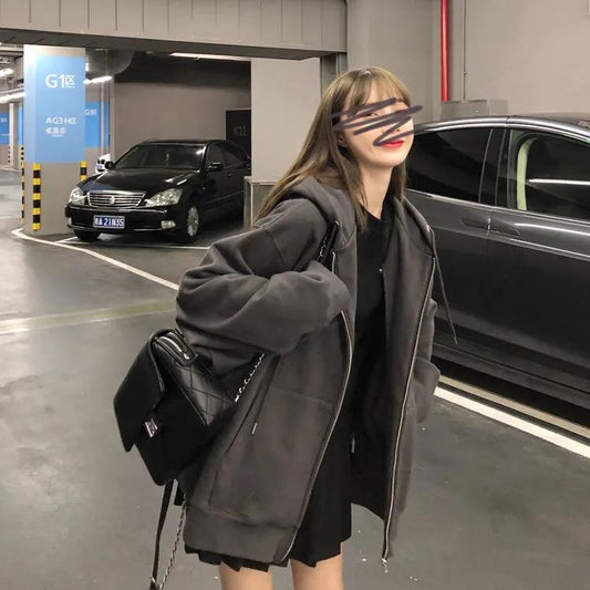 Cardigan Hooded Sweater Women's Spring and Autumn Lazy Style Zipper Jacket Oversize Ladies Cardigan Loose Top