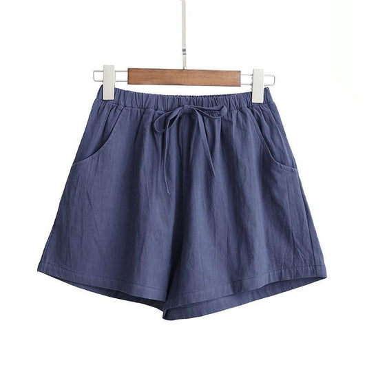 Cotton and Linen Casual Shorts Women's Large Size Wide-leg Pants Home Beach Pants Summer Loose Casual Sports Five-point Pants