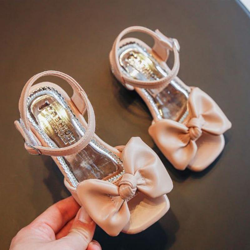 Girls Sandals Princess Shoes Children's High Heels Breathable Open-toe Summer Little Girls Bow Beach Shoes